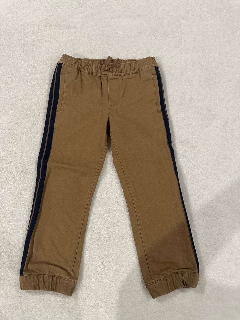 Janie and Jack Brown Jogger Pants with Navy Side Stripes